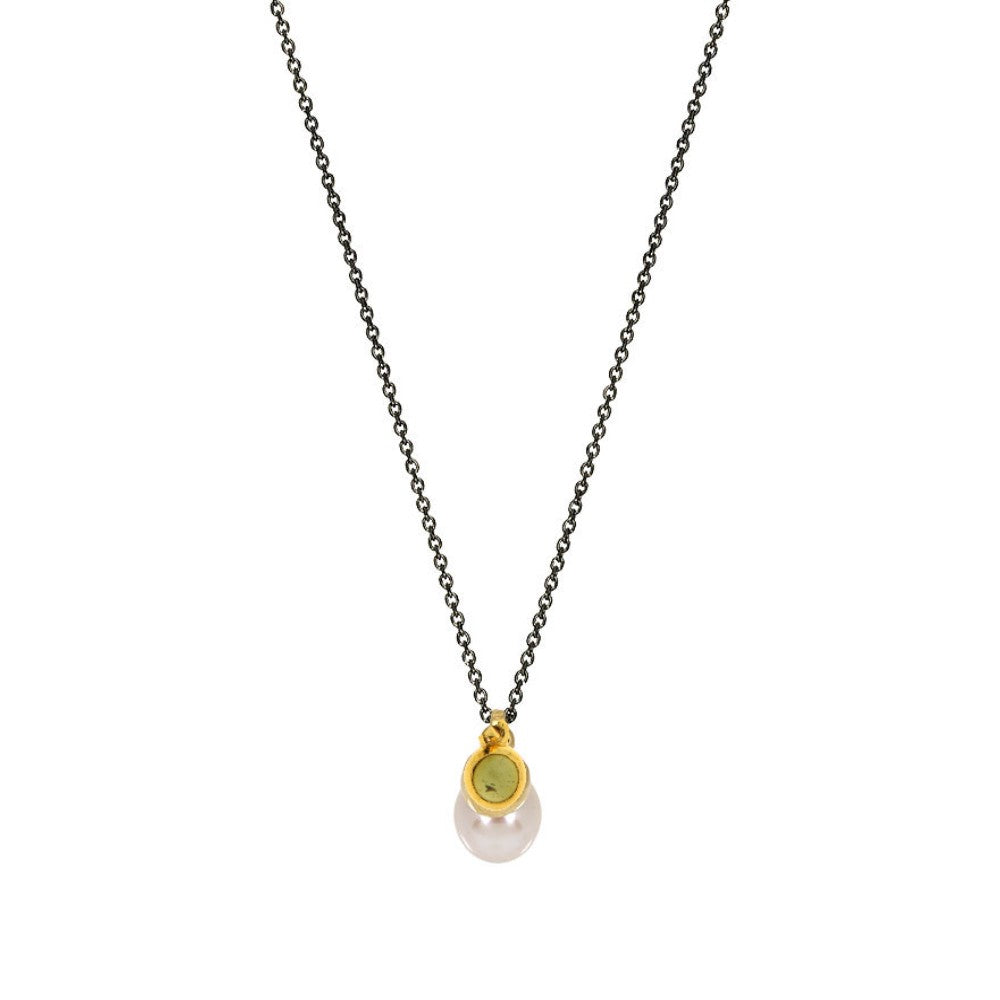 NECKLACE GOLD 585 WITH PEARL & SILVER CHAIN - 100540