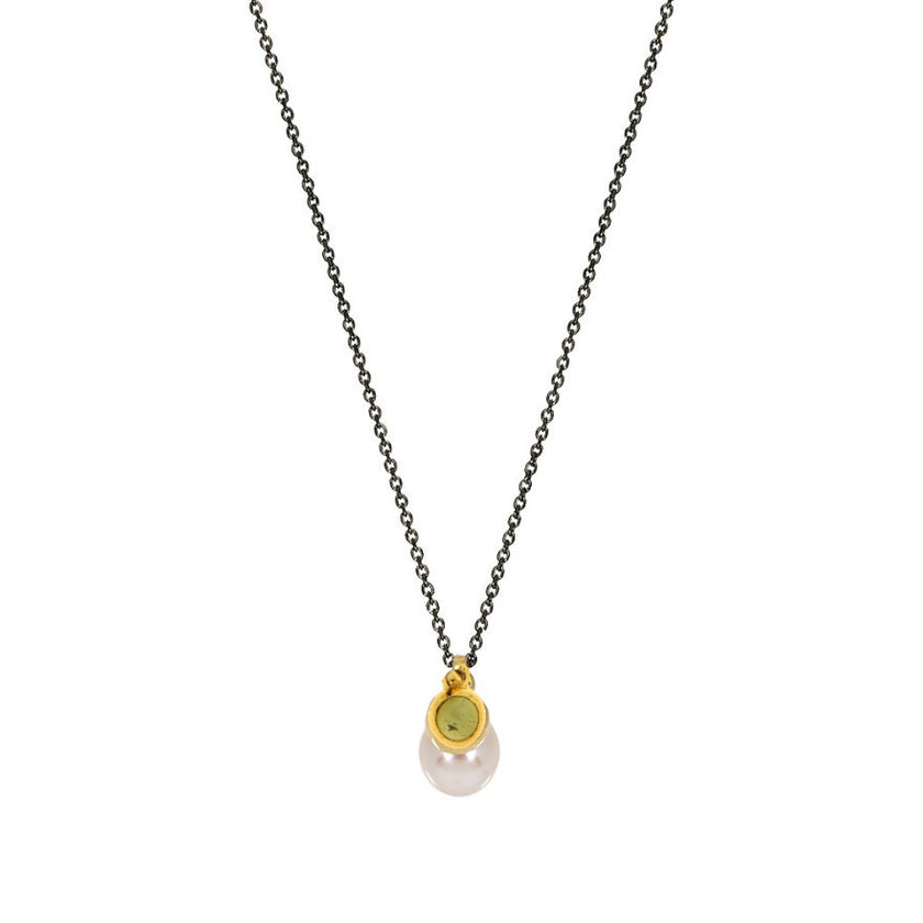 NECKLACE GOLD 585 WITH PEARL & SILVER CHAIN - 100540