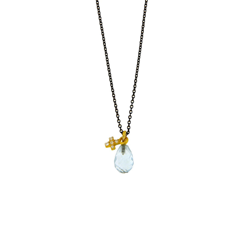 NECKLACE GOLD 585 WITH SEMIPRECIOUS STONES & SILVER CHAIN - 100545