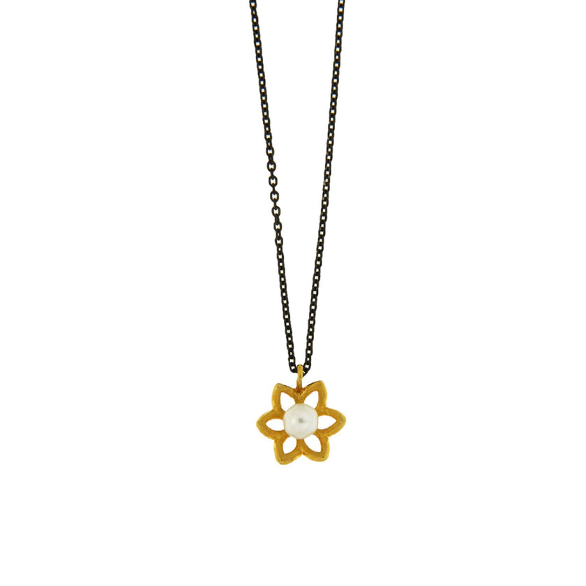 NECKLACE GOLD 585 WITH PEARL & SILVER CHAIN - 100551