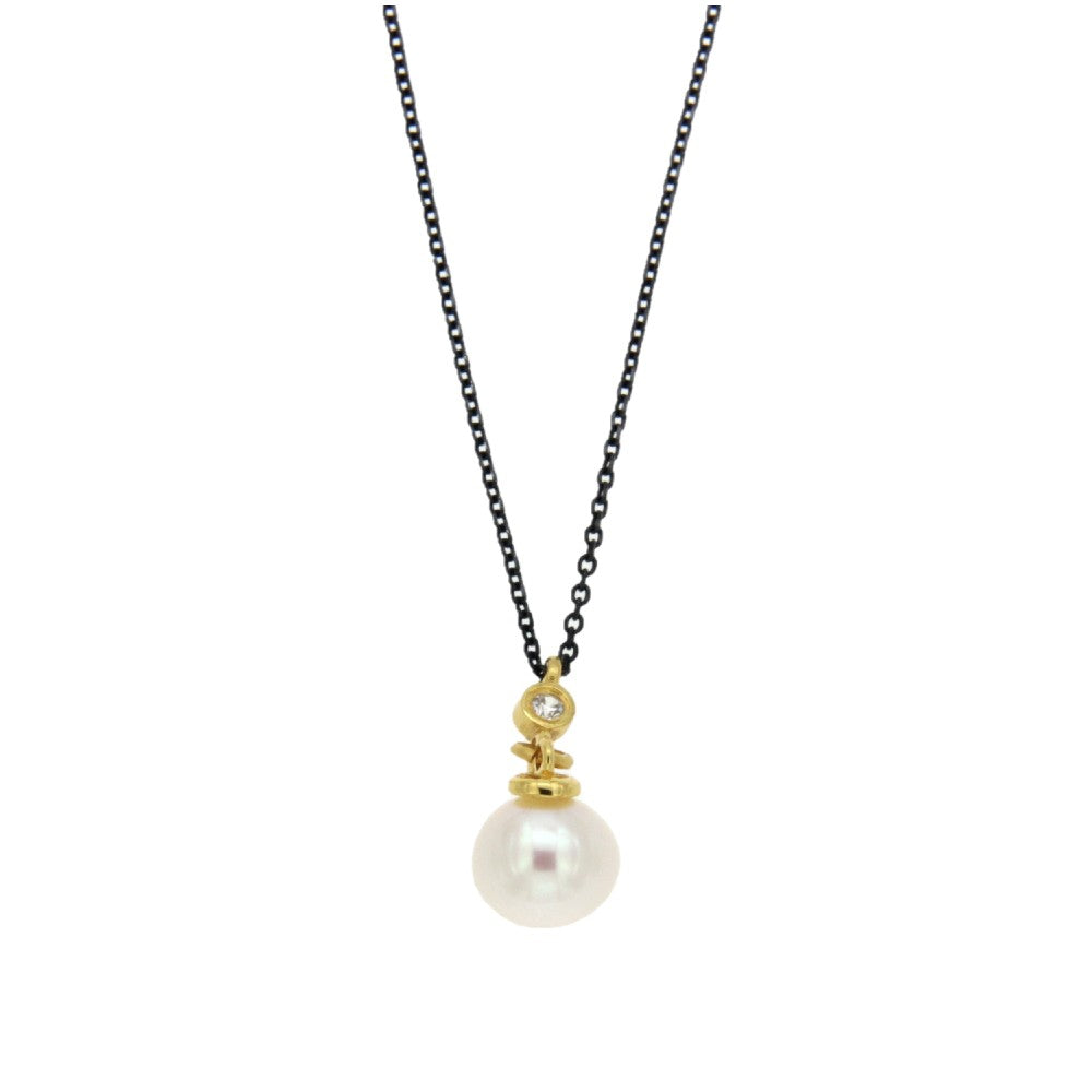 NECKLACE GOLD 585 WITH PEARL & SILVER CHAIN - 100554