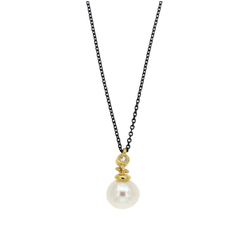 NECKLACE GOLD 585 WITH PEARL & SILVER CHAIN - 100554
