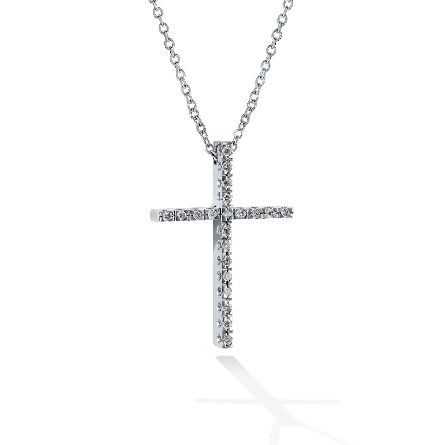 CROSS WHITE GOLD 750 & PRECIOUS STONES WITH CHAIN - 22037