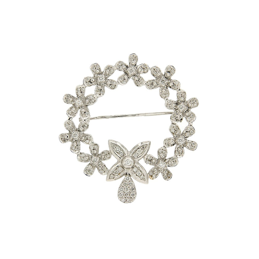 BROOCH WHITE GOLD 750 & PRECIOUS STONES - 27377