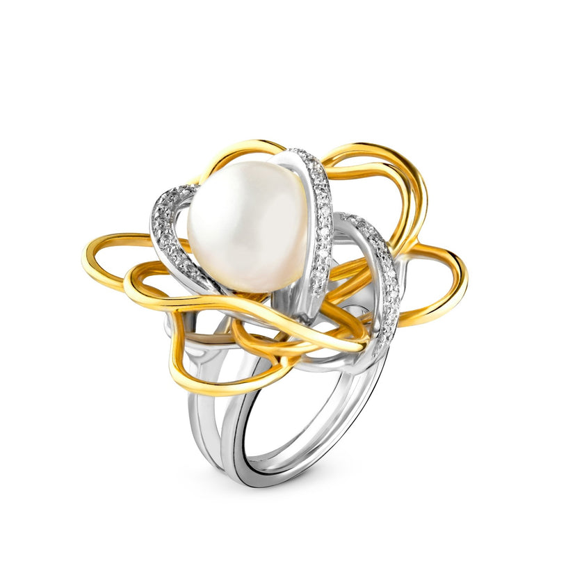 RING YELLOW & WHITE GOLD 750 & PEARL - 50933