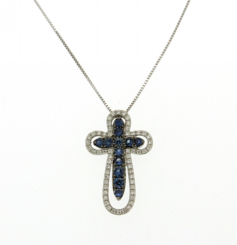 CROSS WHITE GOLD 750 & PRECIOUS STONES WITH CHAIN - 65981
