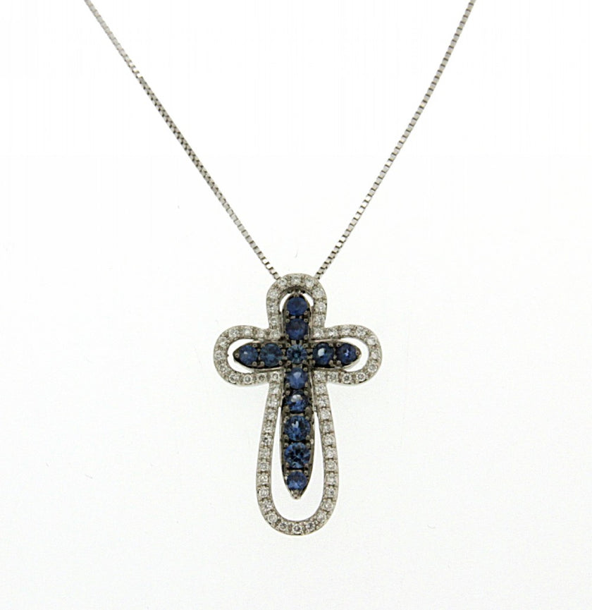 CROSS WHITE GOLD 750 & PRECIOUS STONES WITH CHAIN - 65981