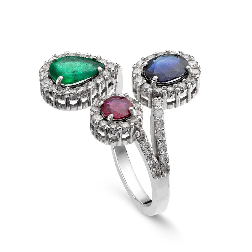 RING WHITE GOLD 750 & PRECIOUS STONES - 75899