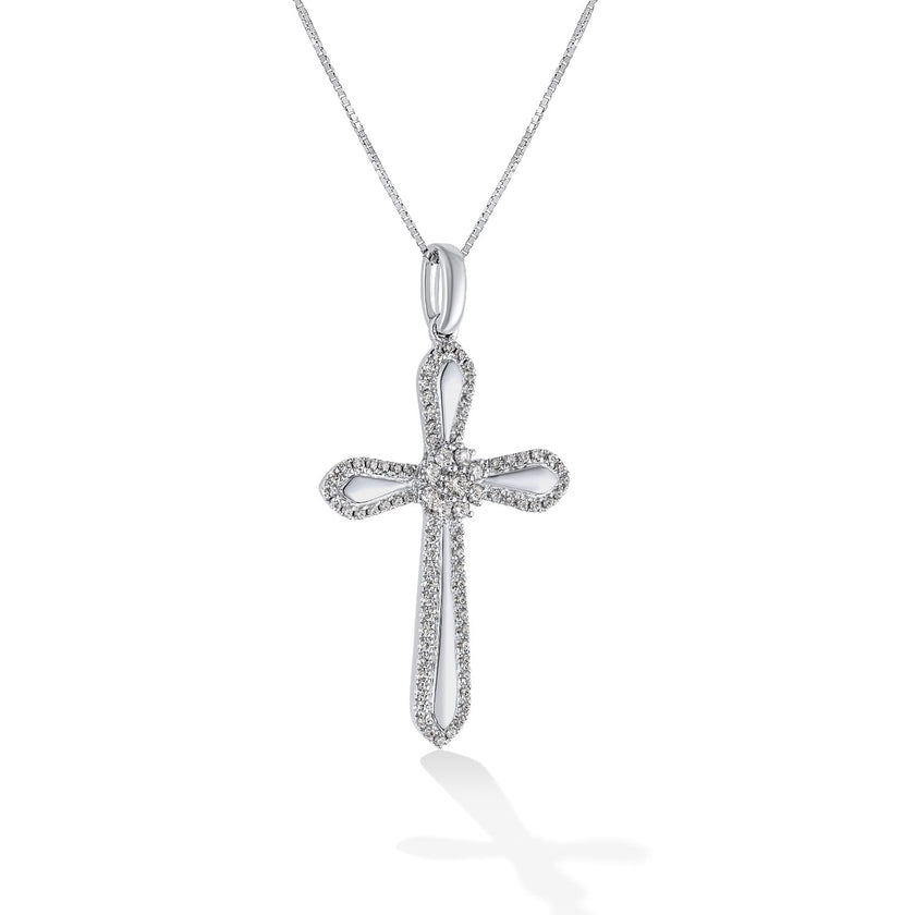 CROSS WHITE GOLD 750 & PRECIOUS STONES WITH CHAIN - 81935