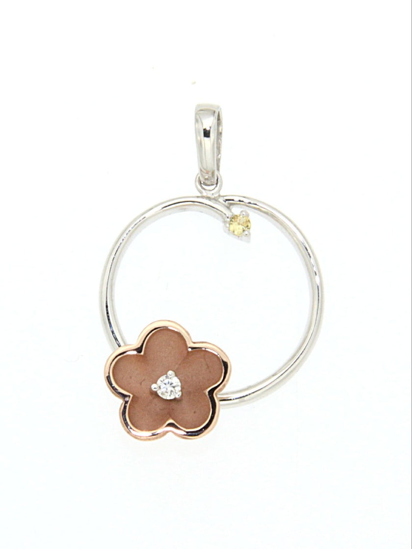 PENDANT WHITE & PINK GOLD 585 & PRECIOUS STONES - 87754
