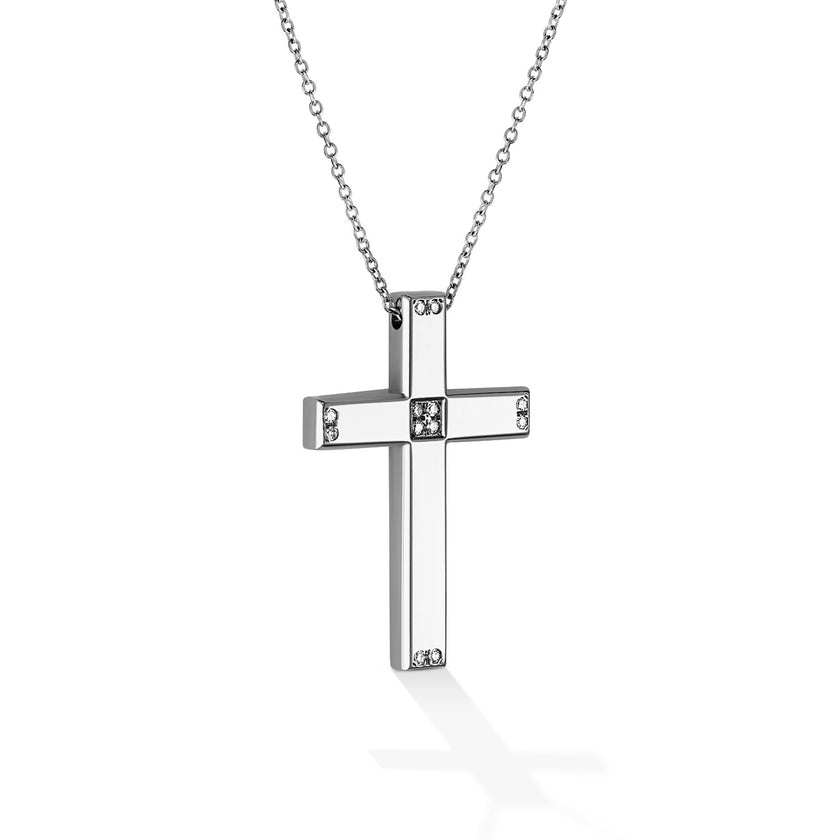 CROSS WHITE GOLD 750 & PRECIOUS STONES WITH CHAIN - 90892