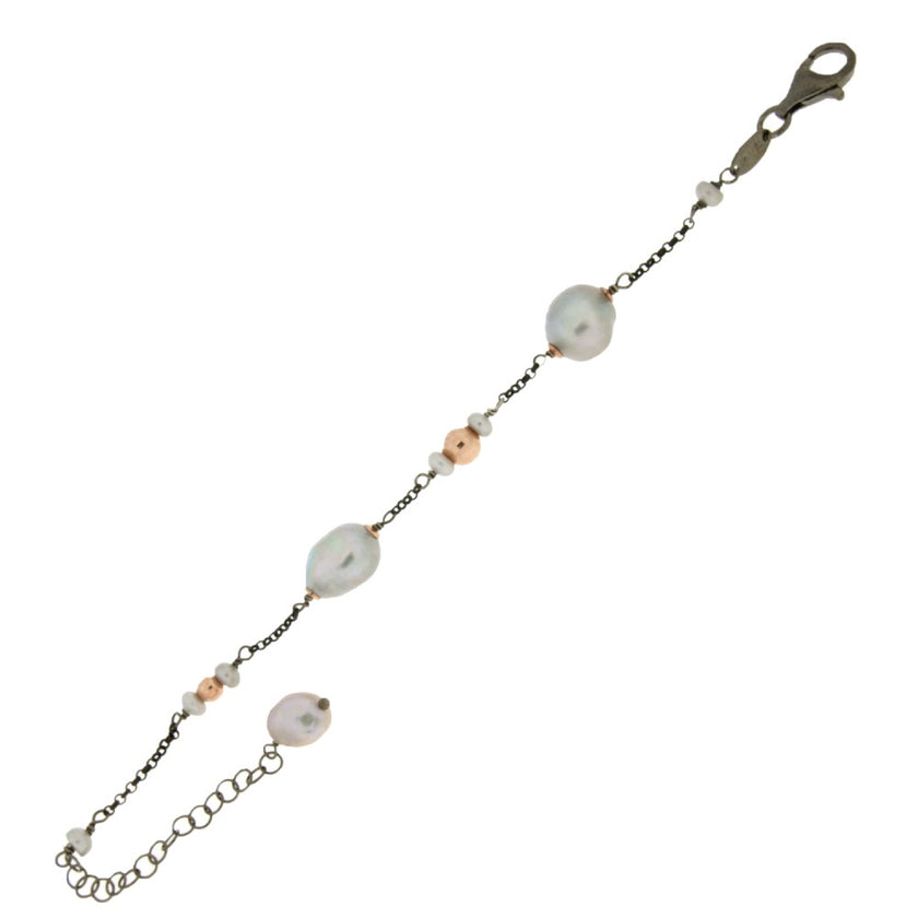 BRACELET BLACK SILVER 925 & PEARLS - 93064