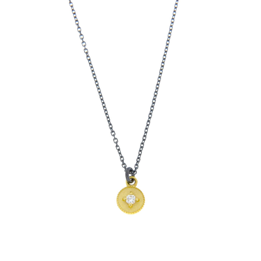 NECKLACE GOLD 585 & PRECIOUS STONES WITH SILVER CHAIN - 98979