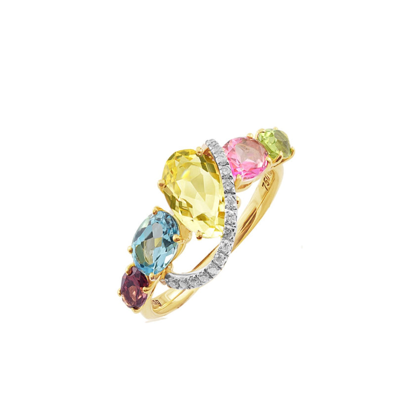 RING YELLOW & WHITE GOLD 750 & PRECIOUS STONES - 99516