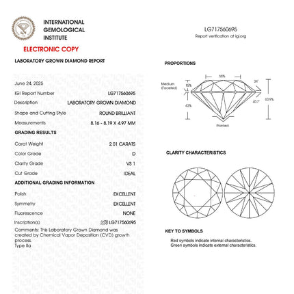 LAB GROWN DIAMOND 2.01ct / D / VS1 / IGI No: LG717560695 - 100167