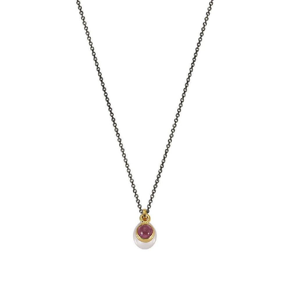NECKLACE  GOLD 585 WITH PEARL & SILVER CHAIN - 100539
