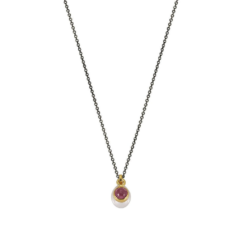 NECKLACE  GOLD 585 WITH PEARL & SILVER CHAIN - 100539