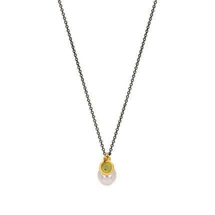 NECKLACE  GOLD 585 WITH PEARL & SILVER CHAIN - 100540