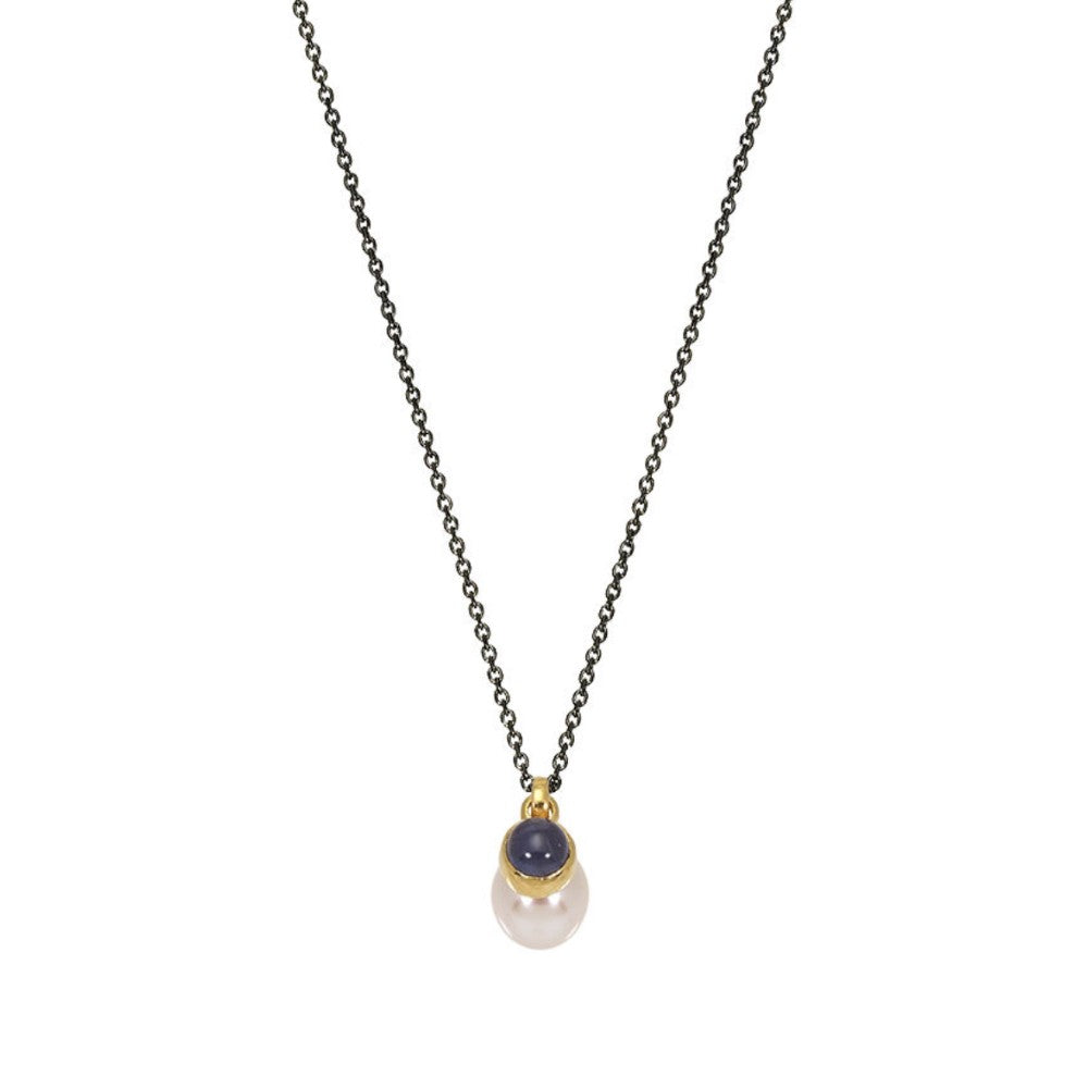 NECKLACE  GOLD 585 WITH PEARL & SILVER CHAIN - 100541 - Availability: Immediately