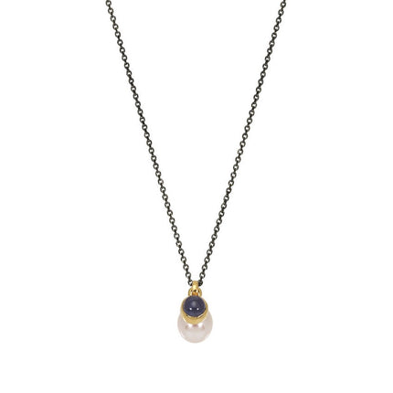 NECKLACE  GOLD 585 WITH PEARL & SILVER CHAIN - 100541 - Availability: Immediately