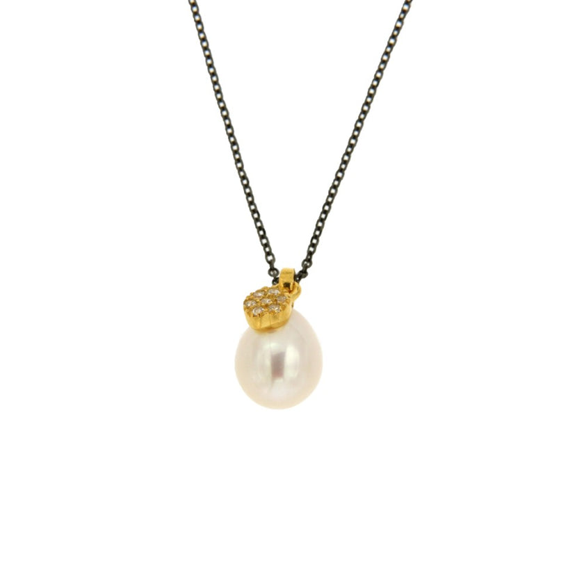 NECKLACE  GOLD 585 WITH PEAR & SILVER CHAIN - 100542 - Availability: Immediately