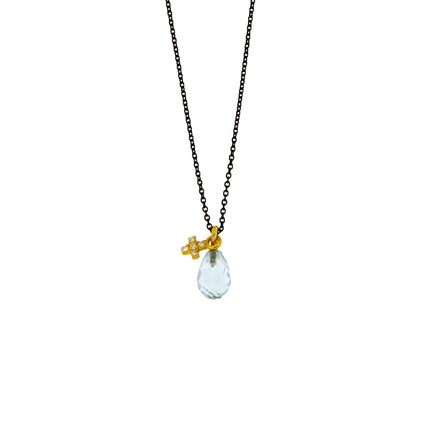 NECKLACE  GOLD 585 WITH SEMIPRECIOUS STONES & SILVER CHAIN - 100545