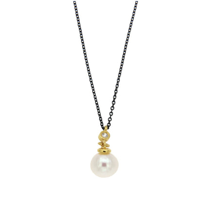 NECKLACE  GOLD 585  WITH PEARL & SILVER CHAIN - 100554