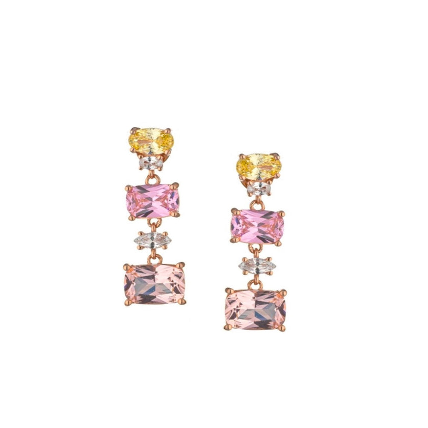 EARRINGS PINK SILVER 925 & SYNTHETIC STONES - 100821