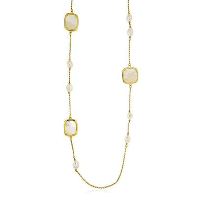 NECKLACE YELLOW SILVER 925 & PEARLS - 100911