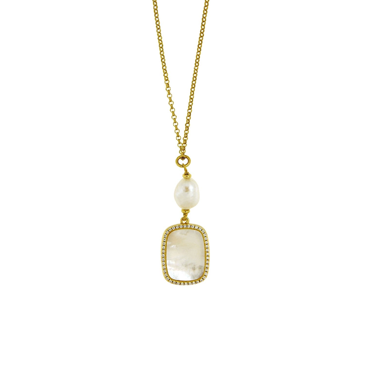NECKLACE YELLOW SILVER 925 & PEARLS - 100915