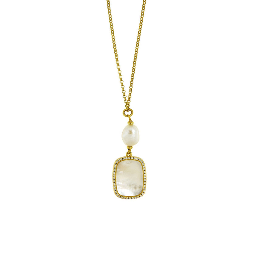 NECKLACE YELLOW SILVER 925 & PEARLS - 100915