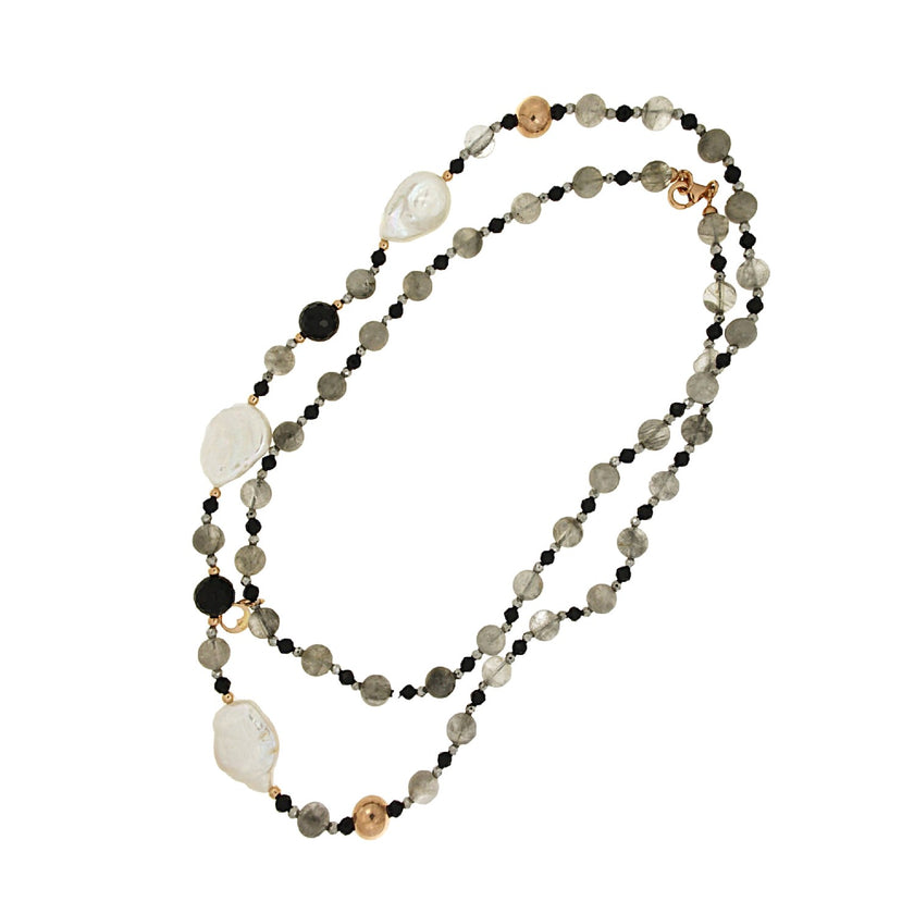 NECKLACE WHITE & PINK SILVER 925 & PEARLS - 100923