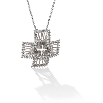 CROSS WHITE GOLD 750 & PRECIOUS STONES WITH CHAIN - 37556