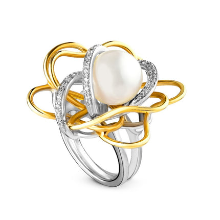 RING YELLOW & WHITE GOLD 750 & PEARL