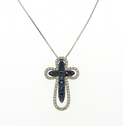 CROSS WHITE GOLD 750 & PRECIOUS STONES WITH CHAIN - 65981