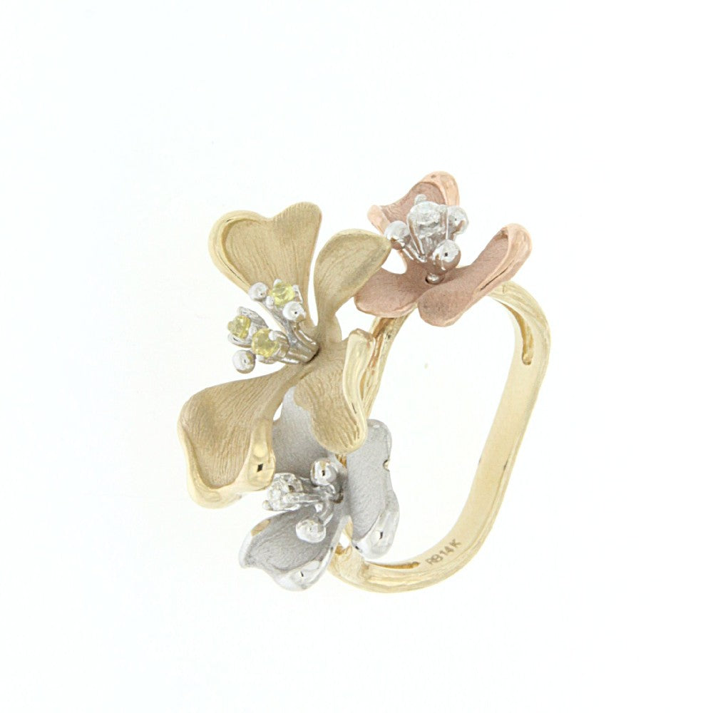 RING WHITE & PINK & YELLOW GOLD 585 & PRECIOUS STONES