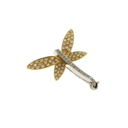 BROOCH YELLOW & WHITE GOLD 750 & PRECIOUS STONES - 7803