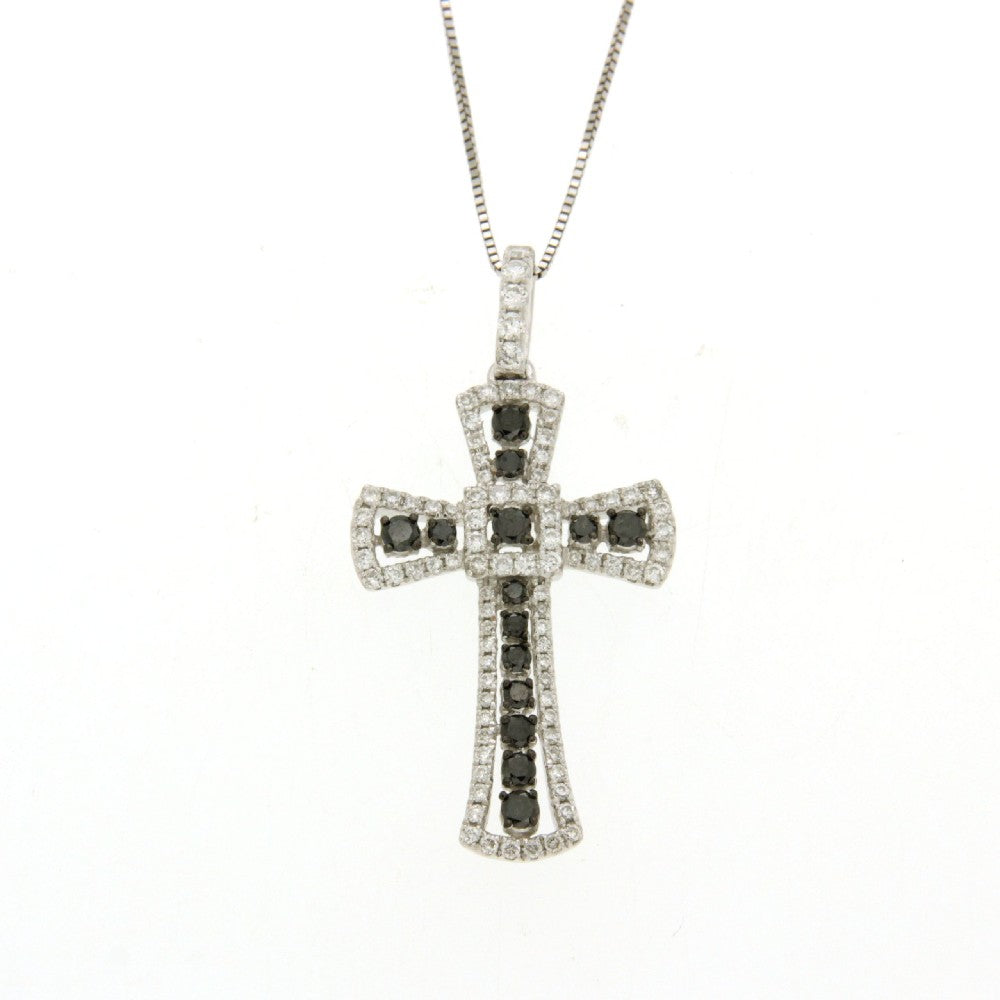 CROSS WHITE GOLD 750 & PRECIOUS STONES WITH CHAIN