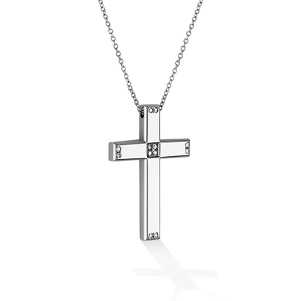 CROSS WHITE GOLD 750 & PRECIOUS STONES WITH CHAIN