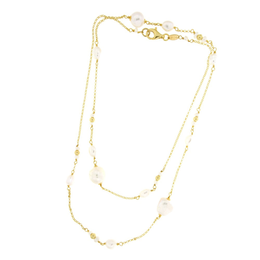 NECKLACE YELLOW SILVER 925 & PEARLS  - 93051