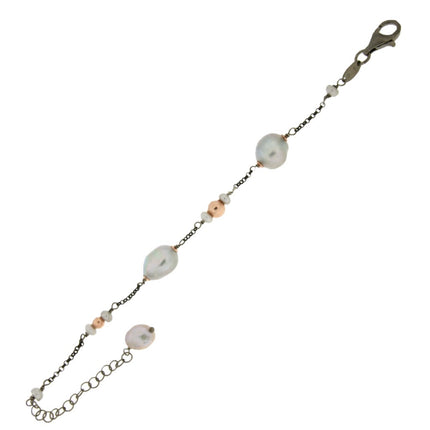 BRACELET BLACK SILVER 925 & PEARLS - 93064