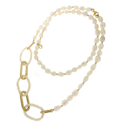 NECKLACE YELLOW SILVER 925 & PEARLS - 93066