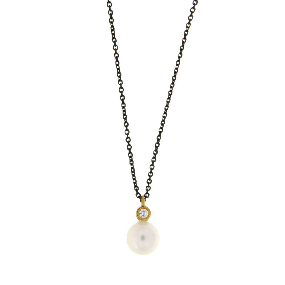 NECKLACE  GOLD 585 & PEARL & SILVER CHAIN - 93384