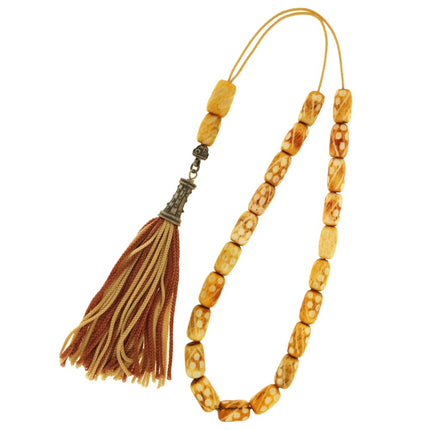 ROSARY CAMEL BONE & SILVER - 95560