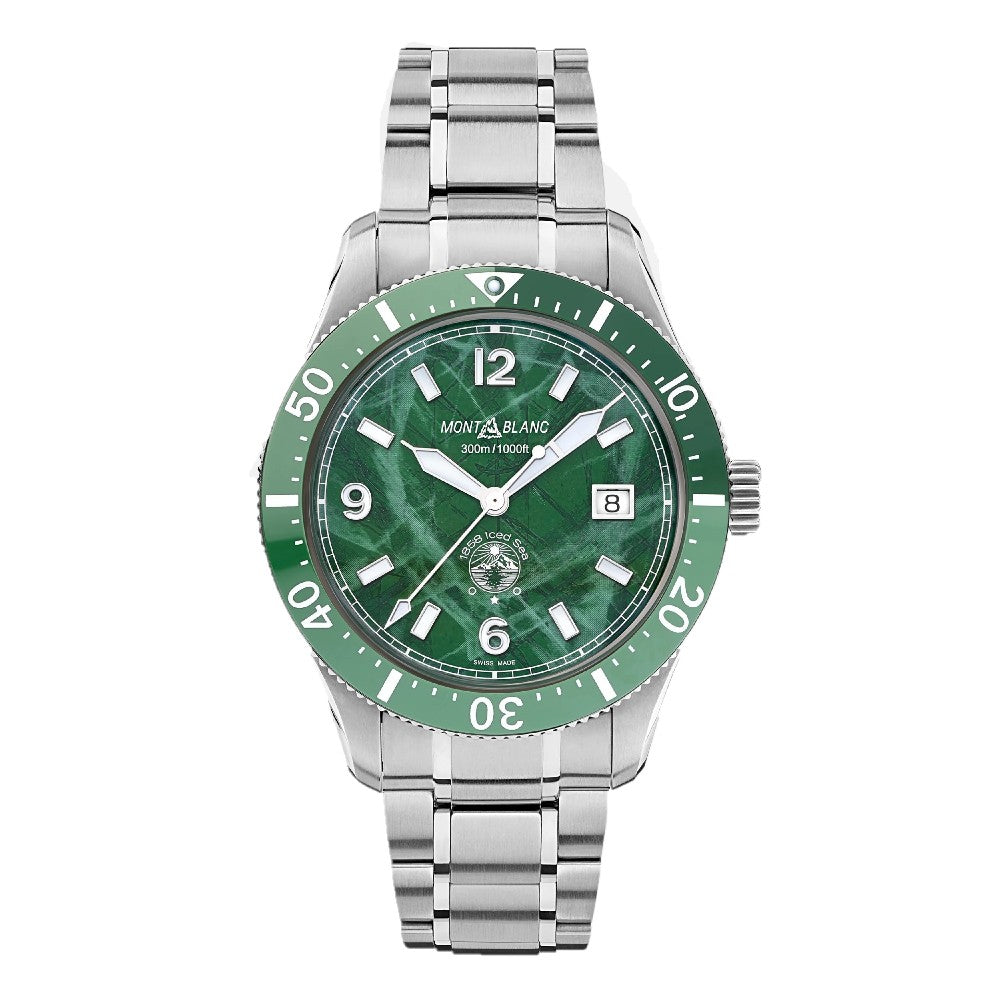 ΡΟΛΟΙ MONTBLANC AUTO STEEL- 1858 ICED SEA AUTOMATIC DATE- GREEN GLACIER DIAL