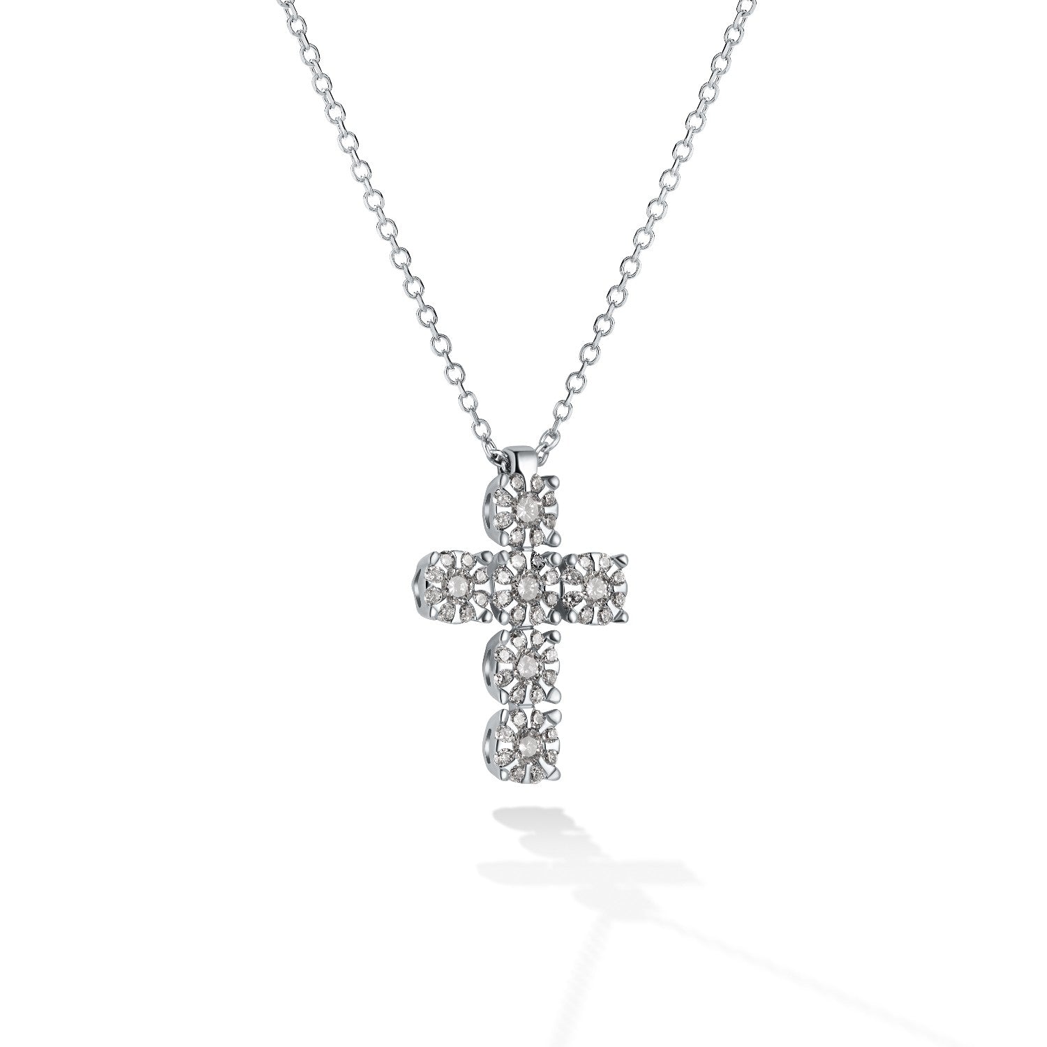 CROSS WHITE GOLD 750 & PRECIOUS STONES WITH CHAIN