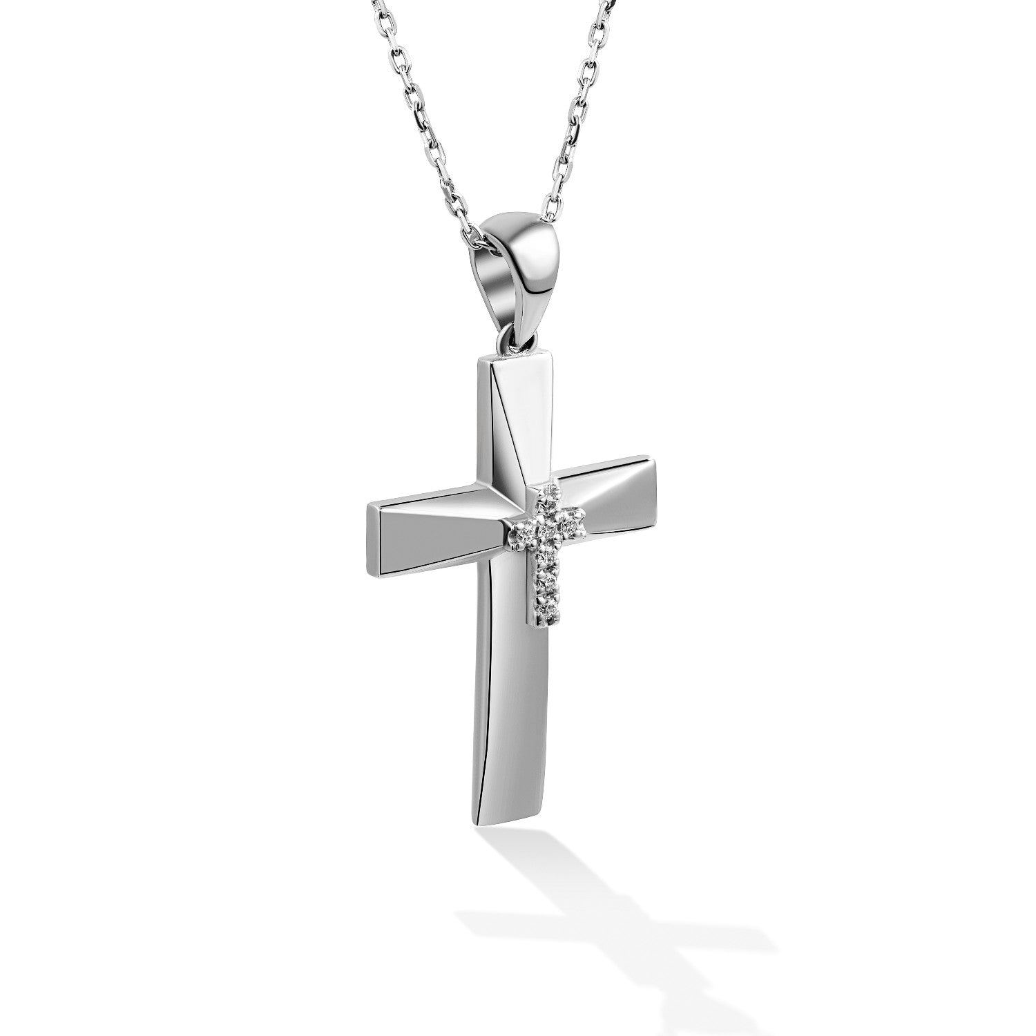 CROSS WHITE GOLD 750 & PRECIOUS STONES WITH CHAIN