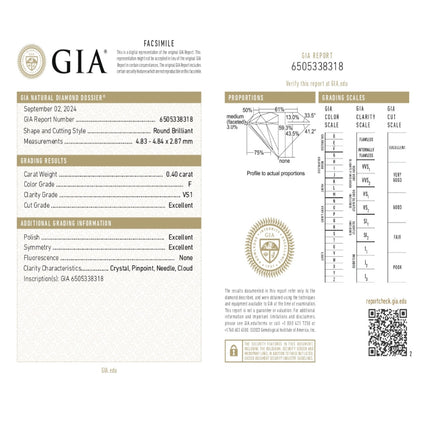 0.40 WEITGHT - F COLOR - VS1 CLARITY - EX -  EX - EX - N - 6505338318 GIA - 99091
