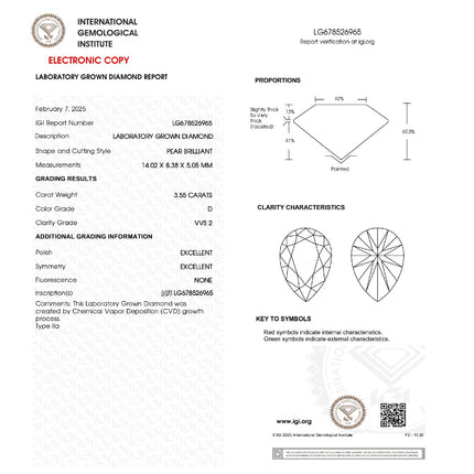 LAB GROWN DIAMOND 3.55ct / D / VVS2 / IGI No: LG678526965 - 99905